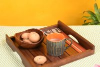 Set/2 Nested Handcrafted Trays w/Leaf Carving 37x25x7/30x20x7cm - Want Home + Gift